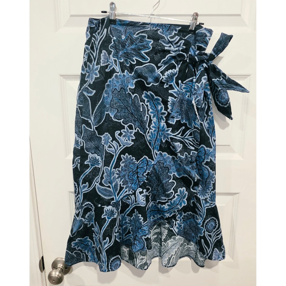 Parker Faux Wrap Skirt size 4 Blue Floral Boho Ruffle Asymmetrical Festival